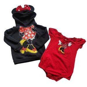 Disney Parks 18-24 Months Minnie Mouse Girls Sweatshirt 3D Bow Red Bodysuit WDW